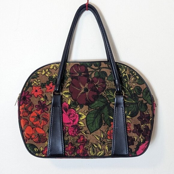 Vintage Celebrity New York MCM 1960's Carpet Bag Tapestry Travel Satchel Floral - Picture 2 of 14